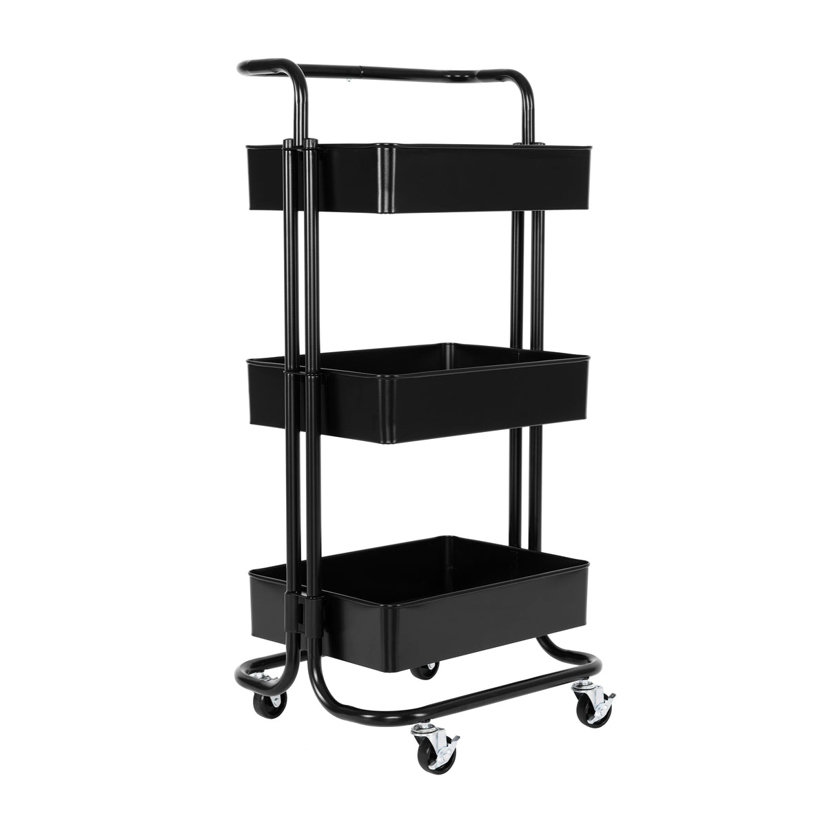 3-Tier Steel Cart with Handle, Black
