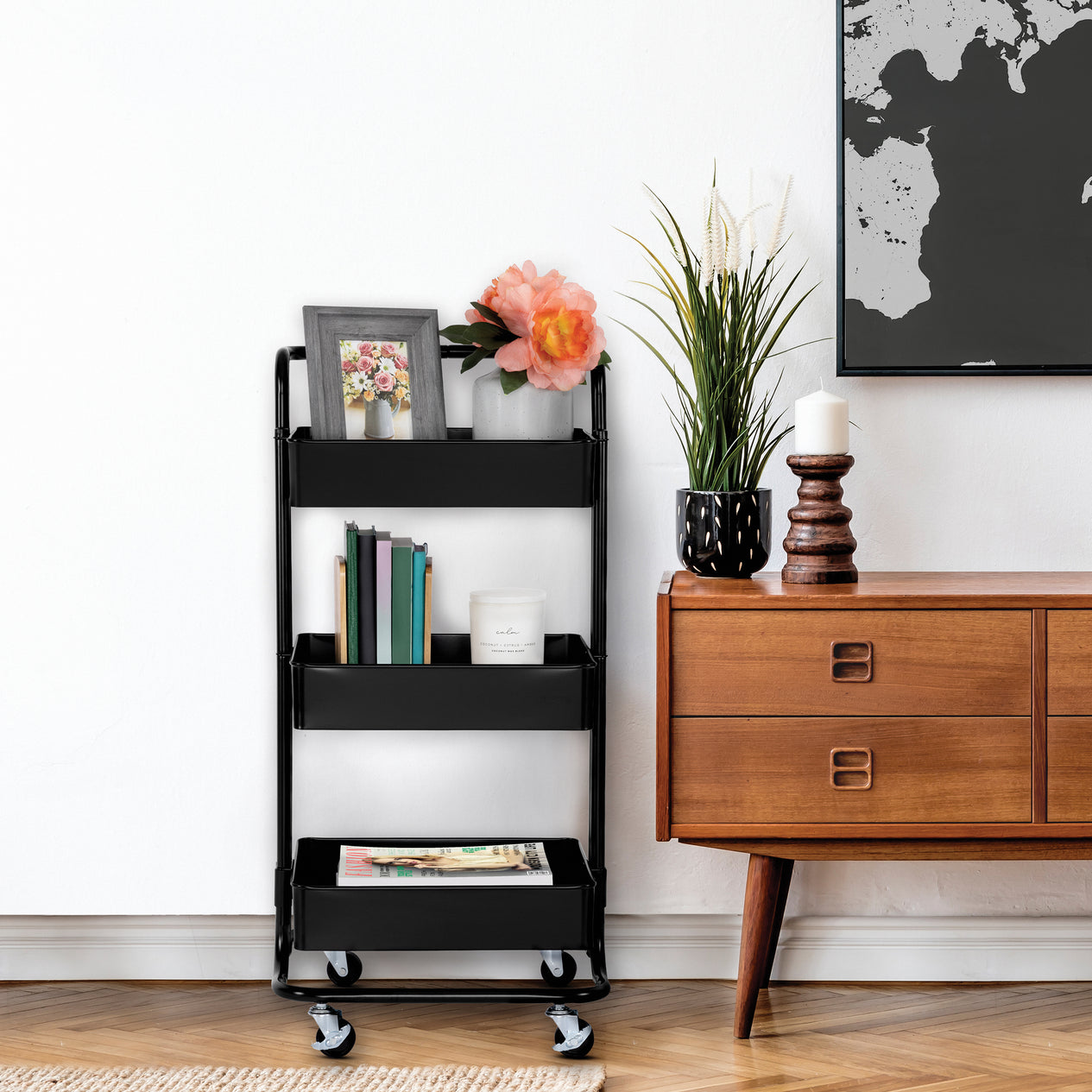 Black cart in living room