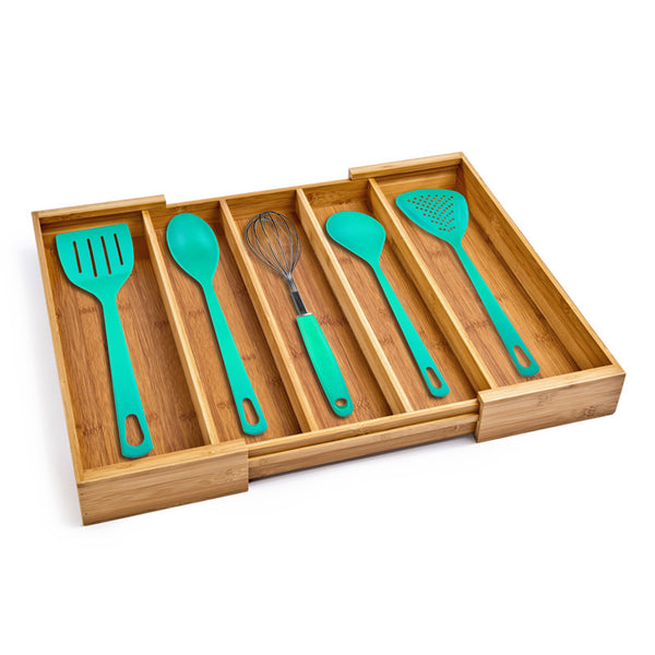Propped Expanded Bamboo Utensil Organizer