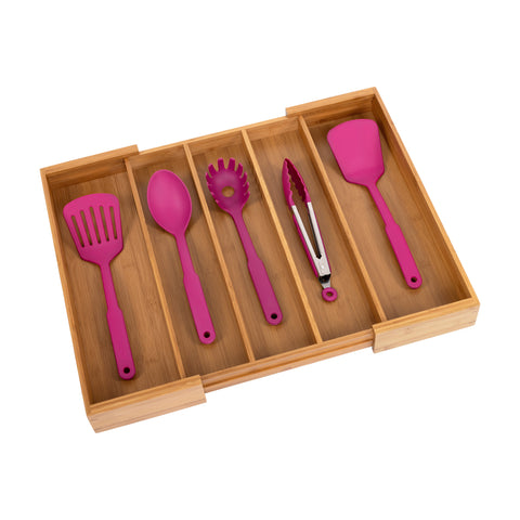 Propped Expanded Bamboo Utensil Organizer