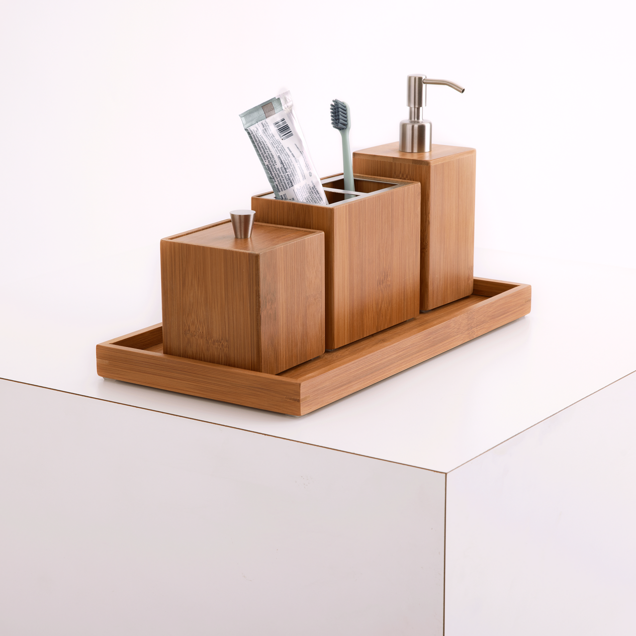 Bamboo set on white counter