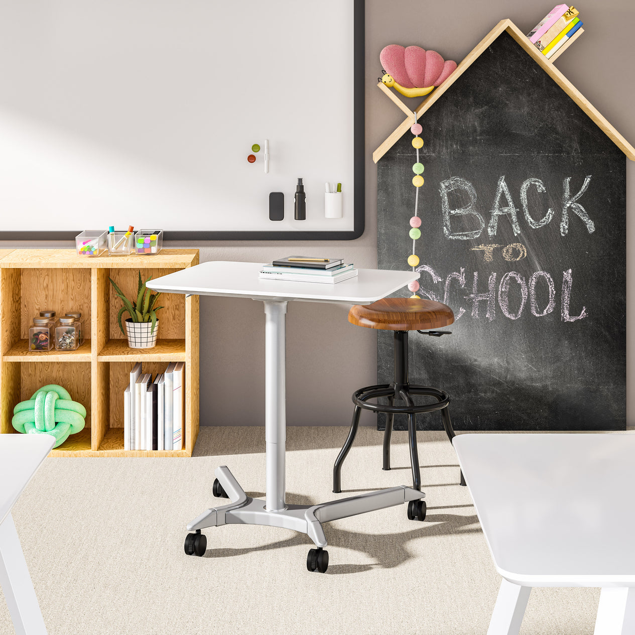 airLIFT® Premium Pneumatic Sit-Stand Mobile Desk Cart, White