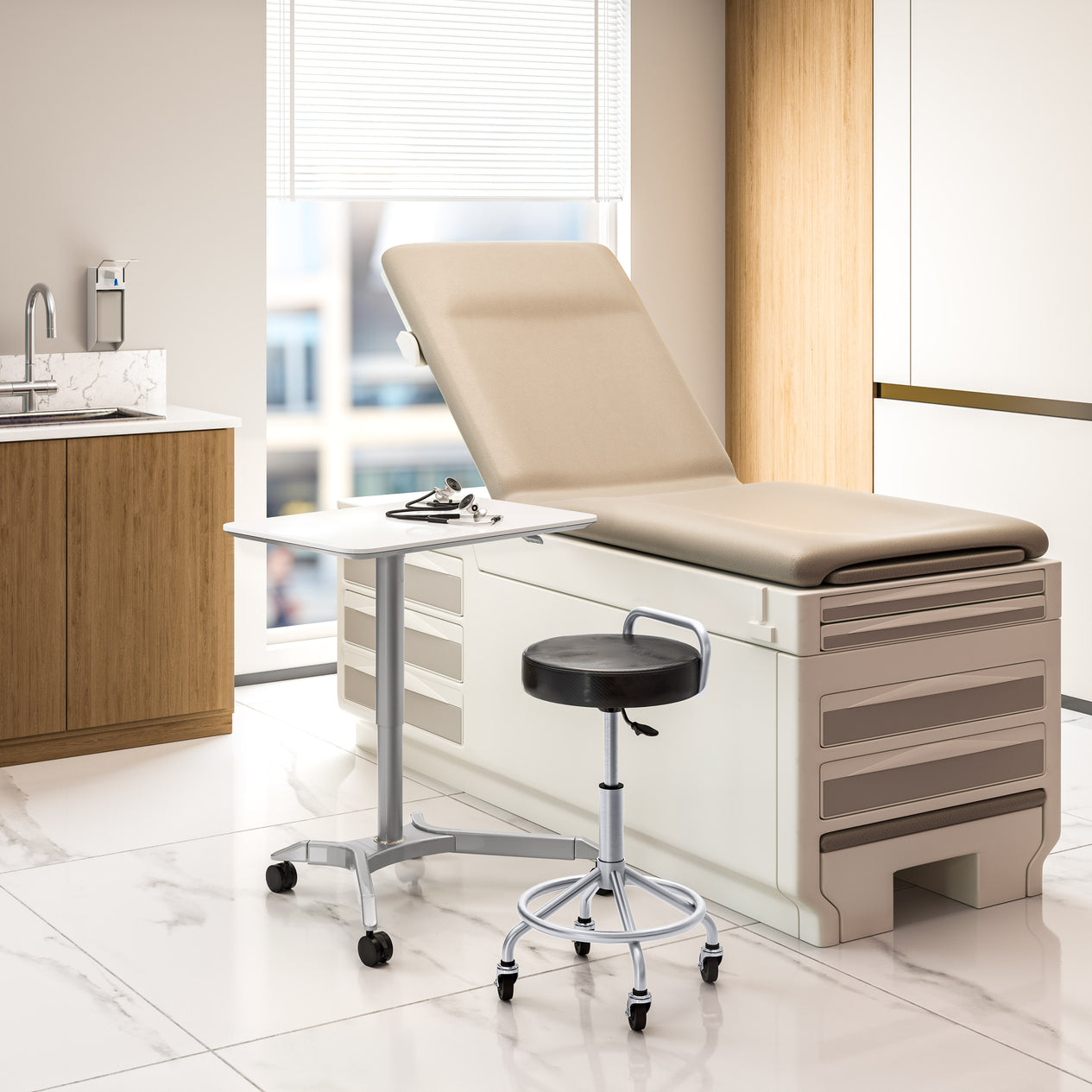 airLIFT® Premium Pneumatic Sit-Stand Mobile Desk Cart, White