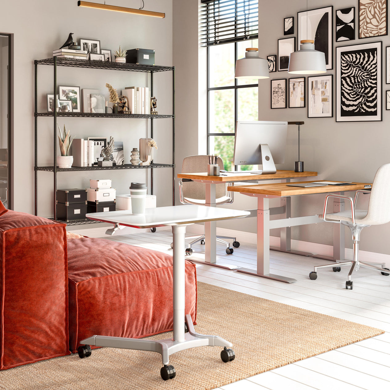 airLIFT® Premium Pneumatic Sit-Stand Mobile Desk Cart, White