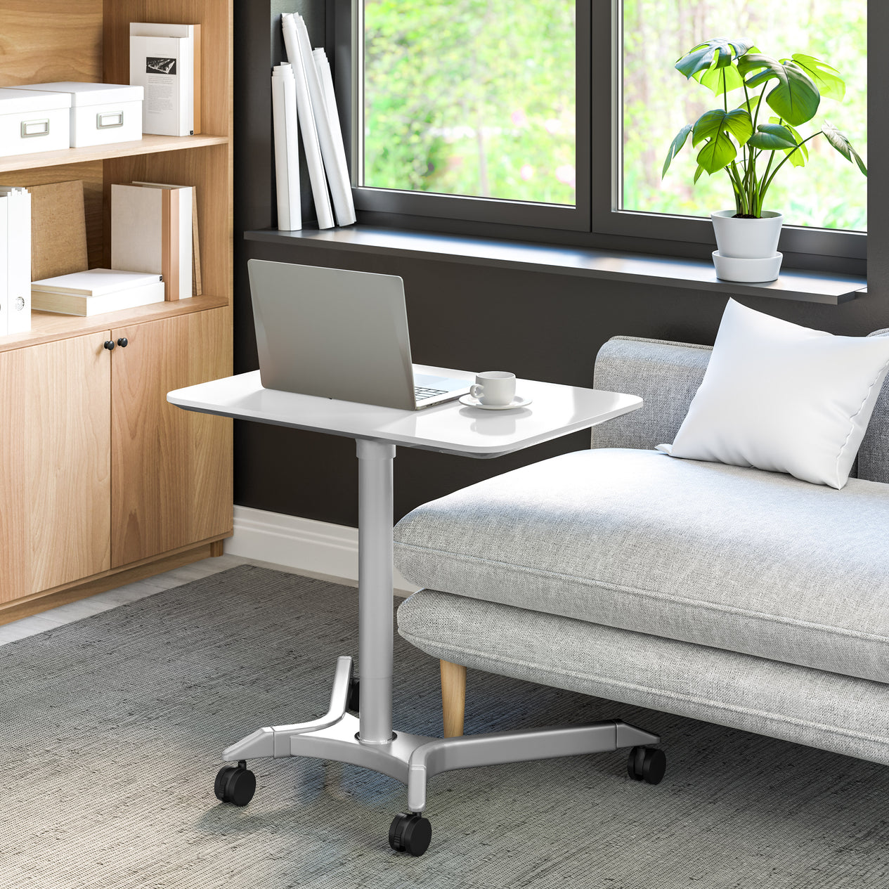 airLIFT® Premium Pneumatic Sit-Stand Mobile Desk Cart, White