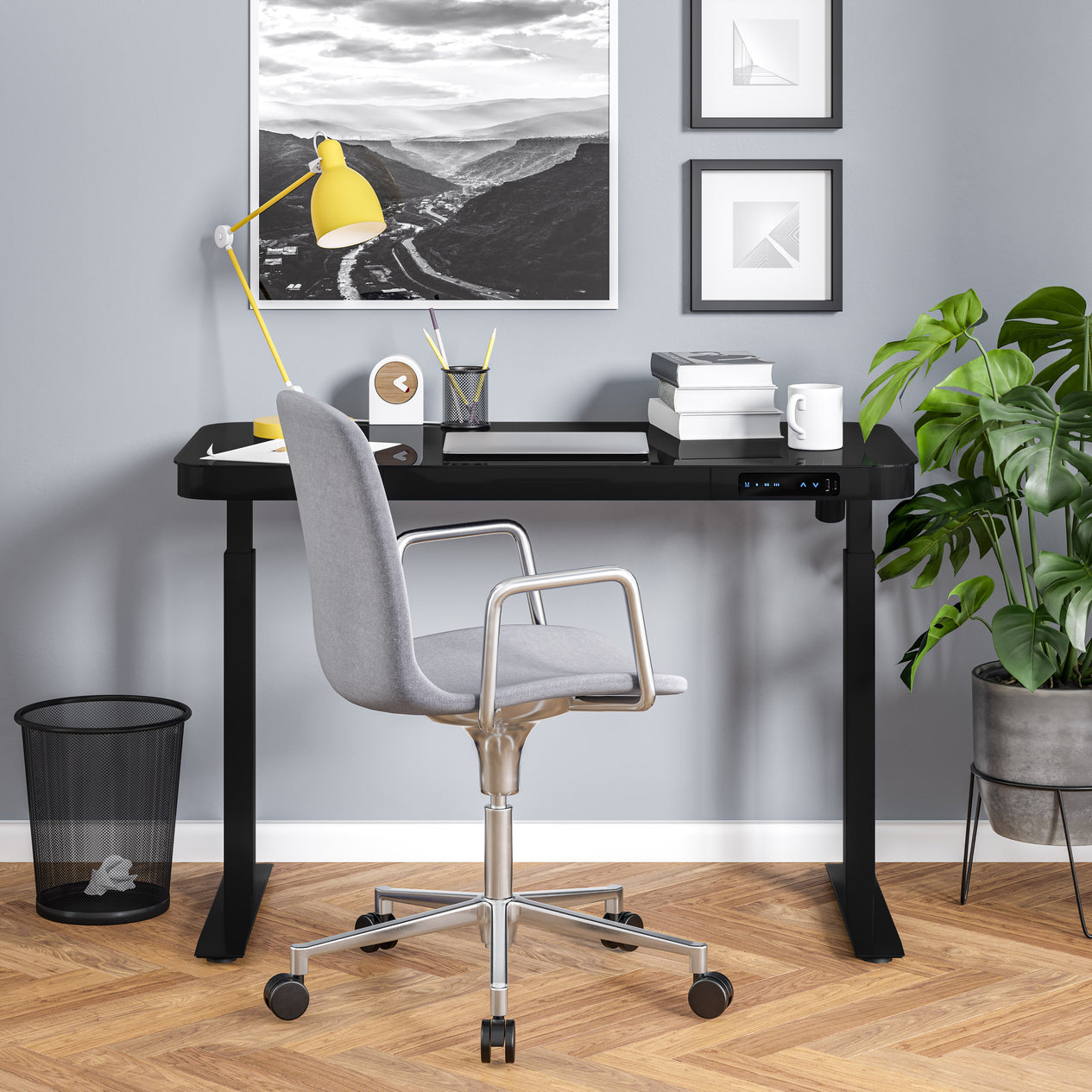 airLIFT® 48" Tempered Glass Top Desk, Jet Black