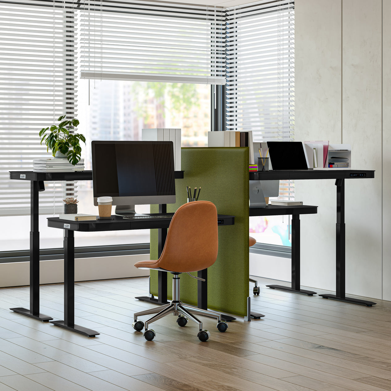 airLIFT® 48" Tempered Glass Top Desk, Jet Black