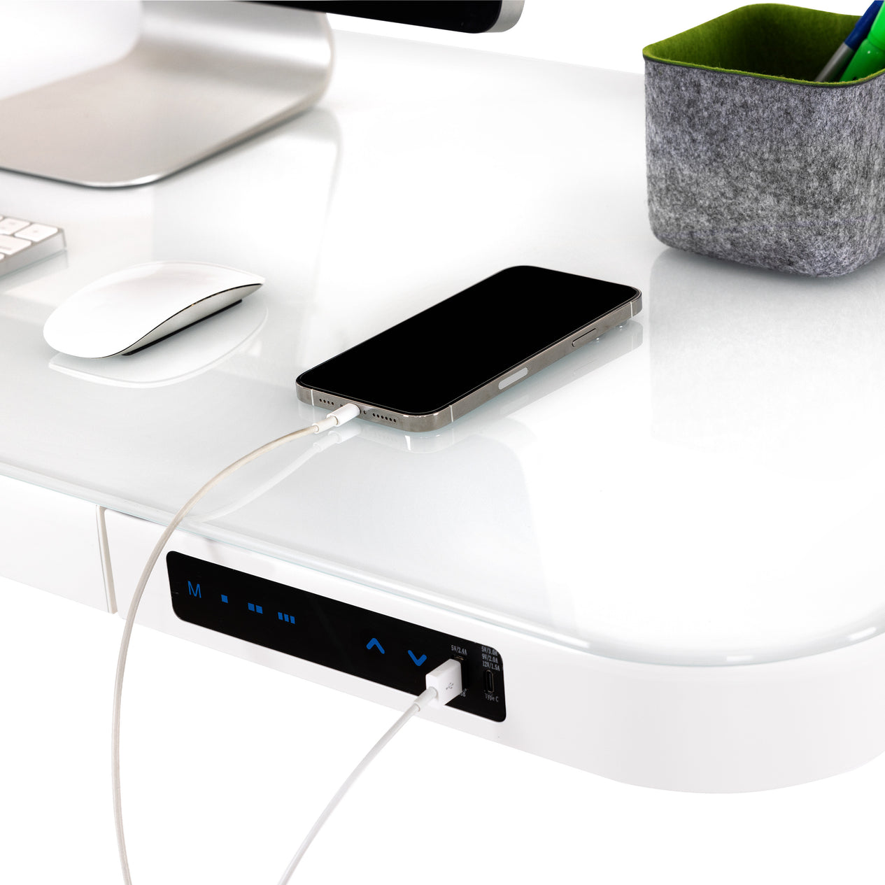 airLIFT® 48" Tempered Glass Top Desk, White