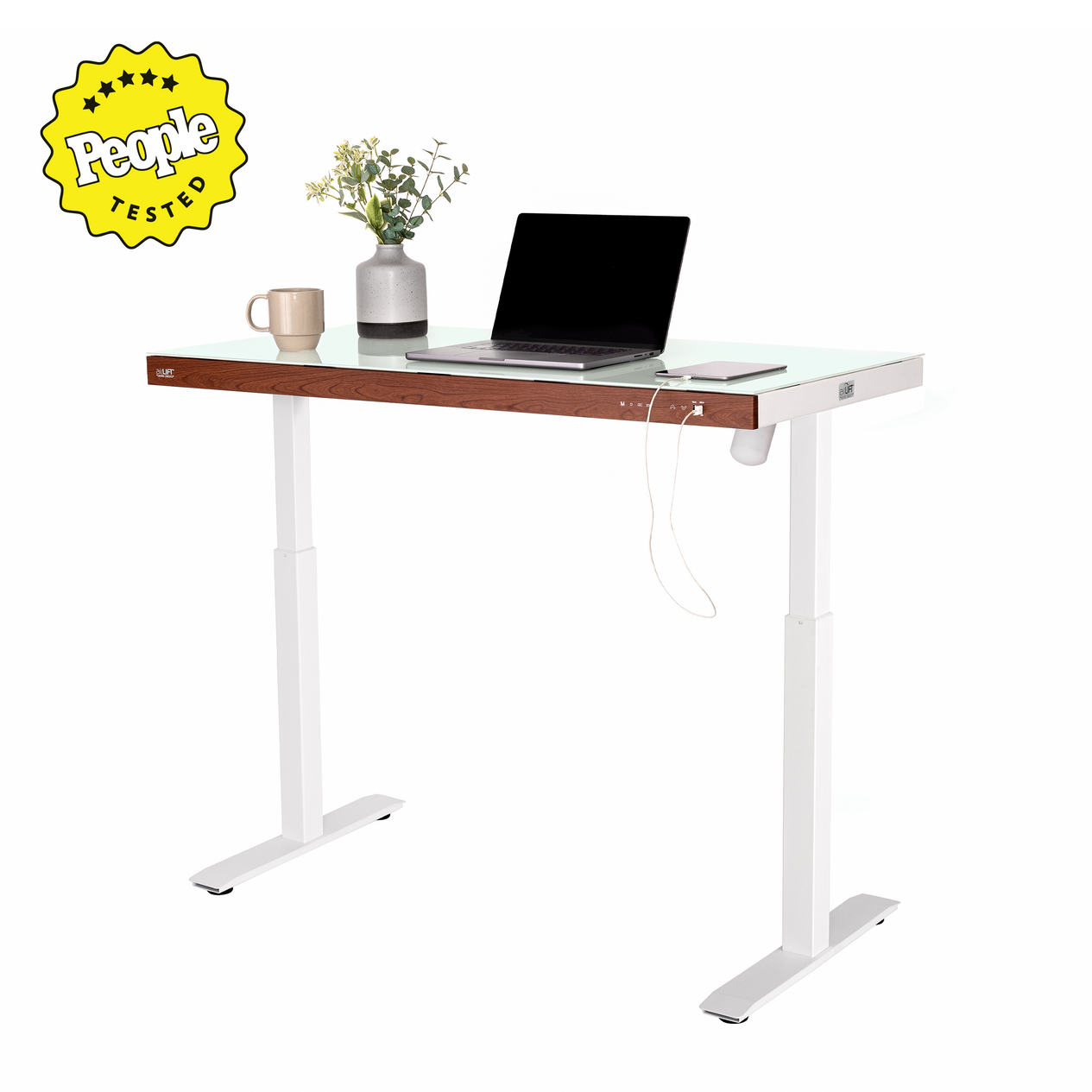 airLIFT® 48" Tempered Glass Top Desk with Wood Trim Front