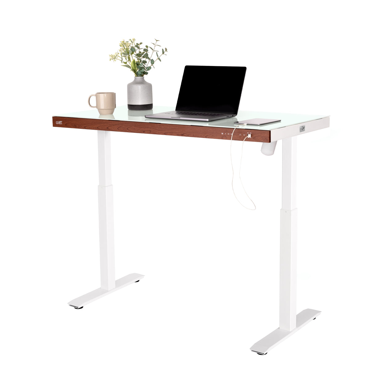 airLIFT® 48" Tempered Glass Top Desk with Wood Trim Front