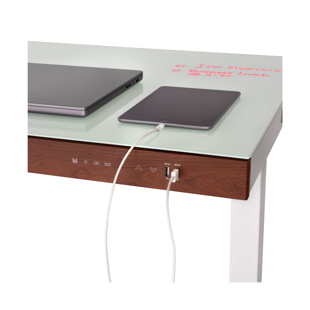 airLIFT® 48" Tempered Glass Top Desk with Wood Trim Front