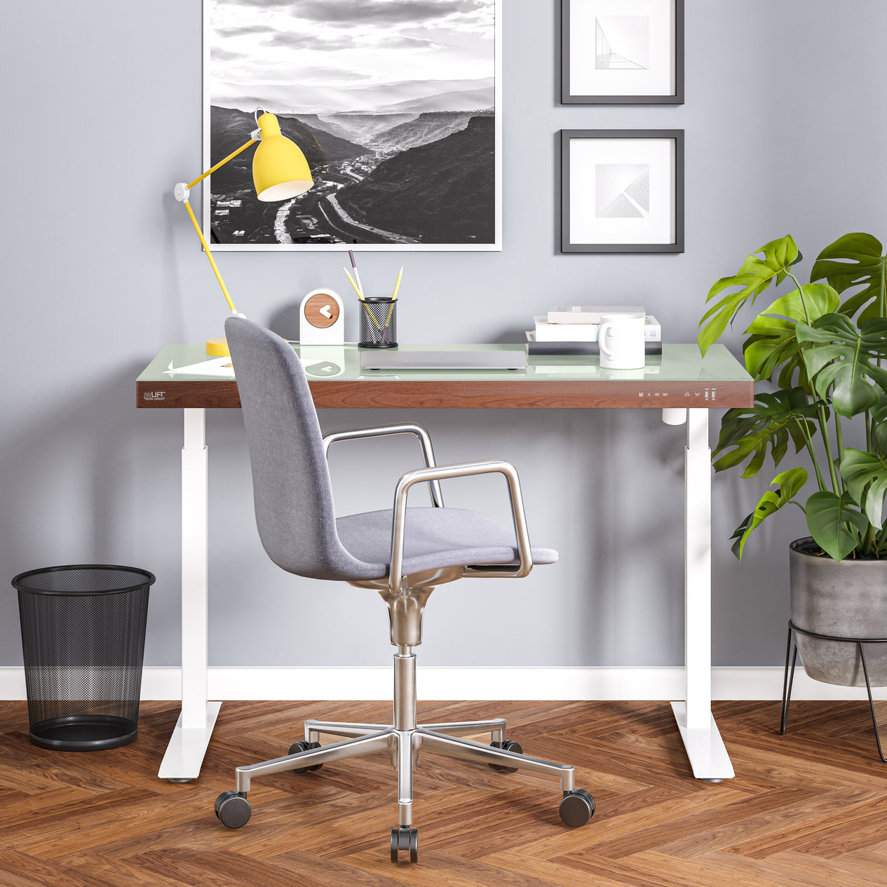 airLIFT® 48" Tempered Glass Top Desk with Wood Trim Front