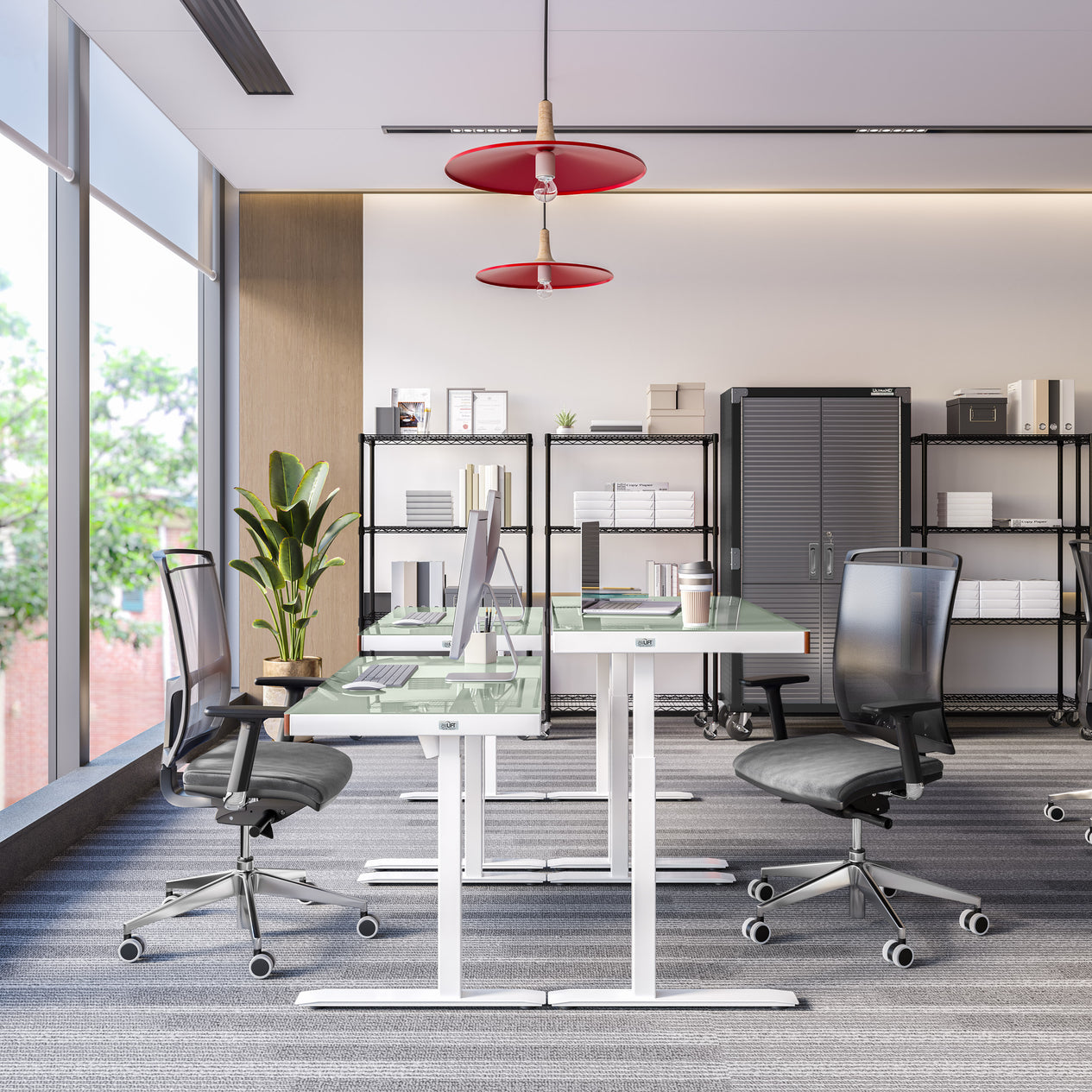 airLIFT® 48" Tempered Glass Top Desk with Wood Trim Front