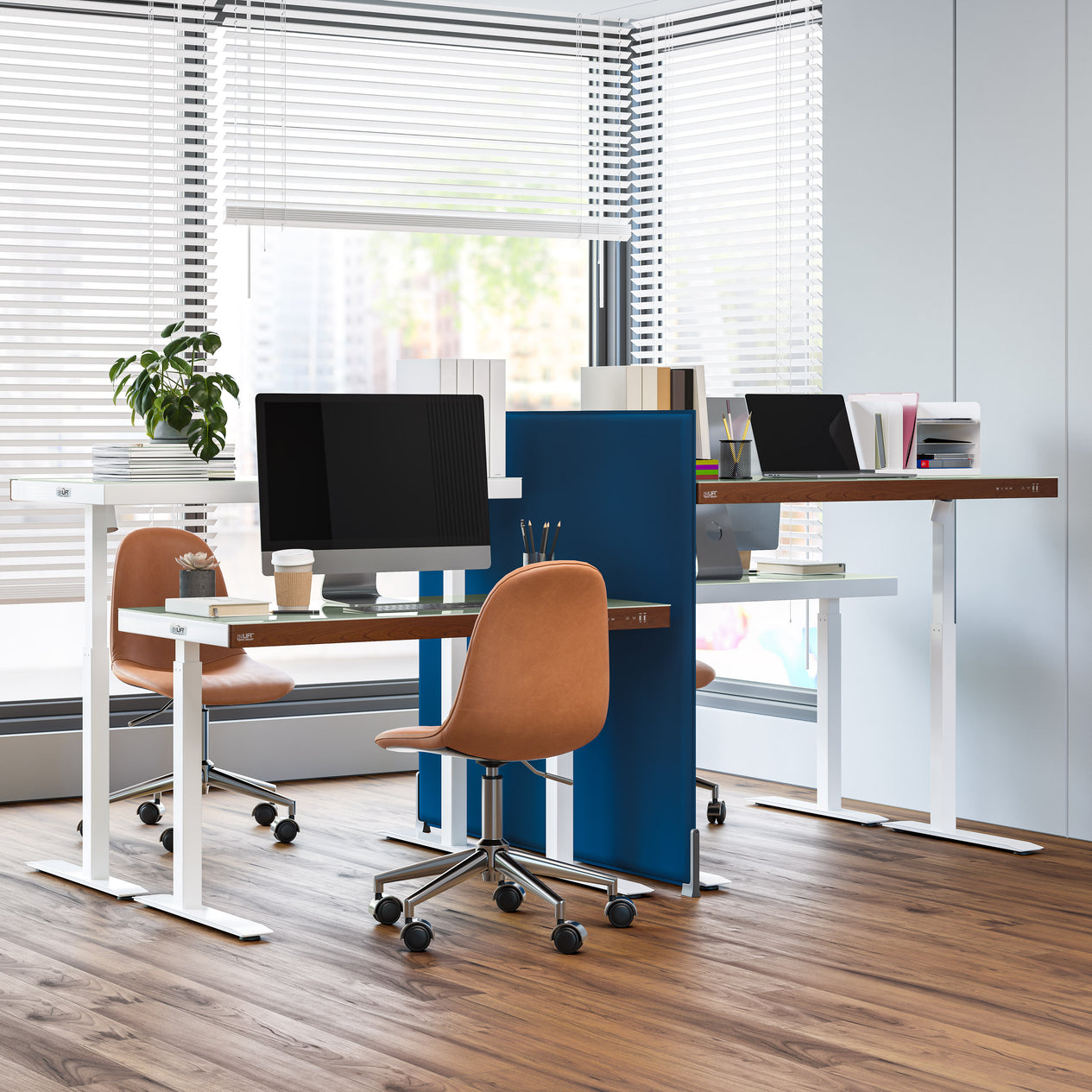 airLIFT® 48" Tempered Glass Top Desk with Wood Trim Front