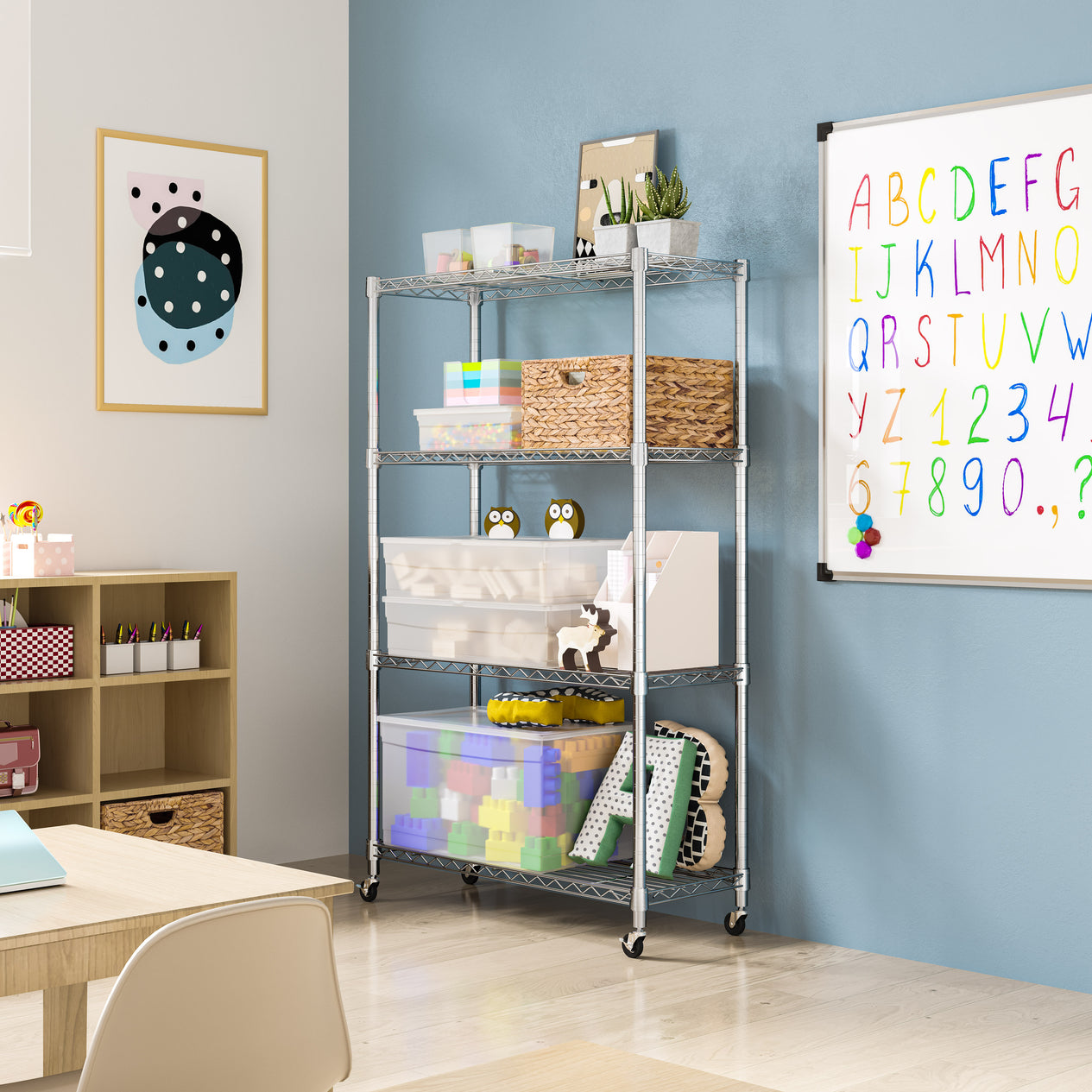 4-Tier NSF-Certified Steel Shelving, Silver