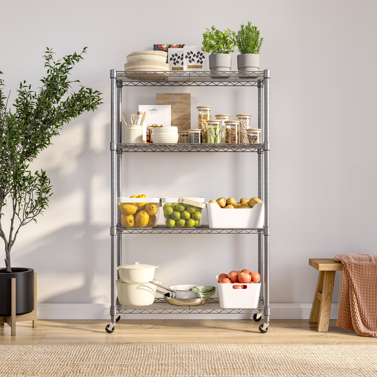 4-Tier NSF-Certified Steel Shelving, Silver