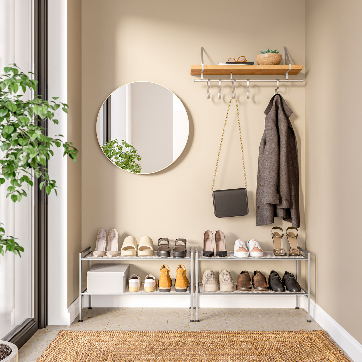 4-Tier Metal Mesh Shoe Rack, Silver