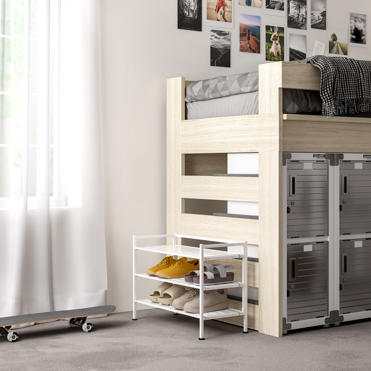 HOME 3-Tier Resin Slat Shoe Rack, White