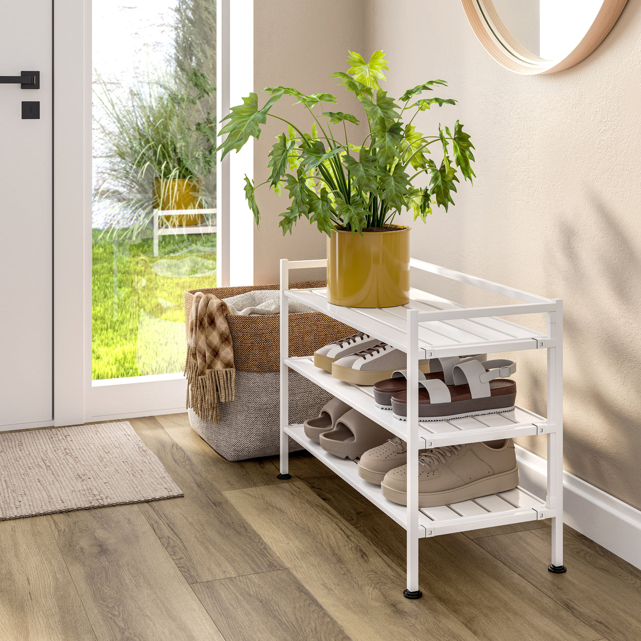 HOME 3-Tier Resin Slat Shoe Rack, White