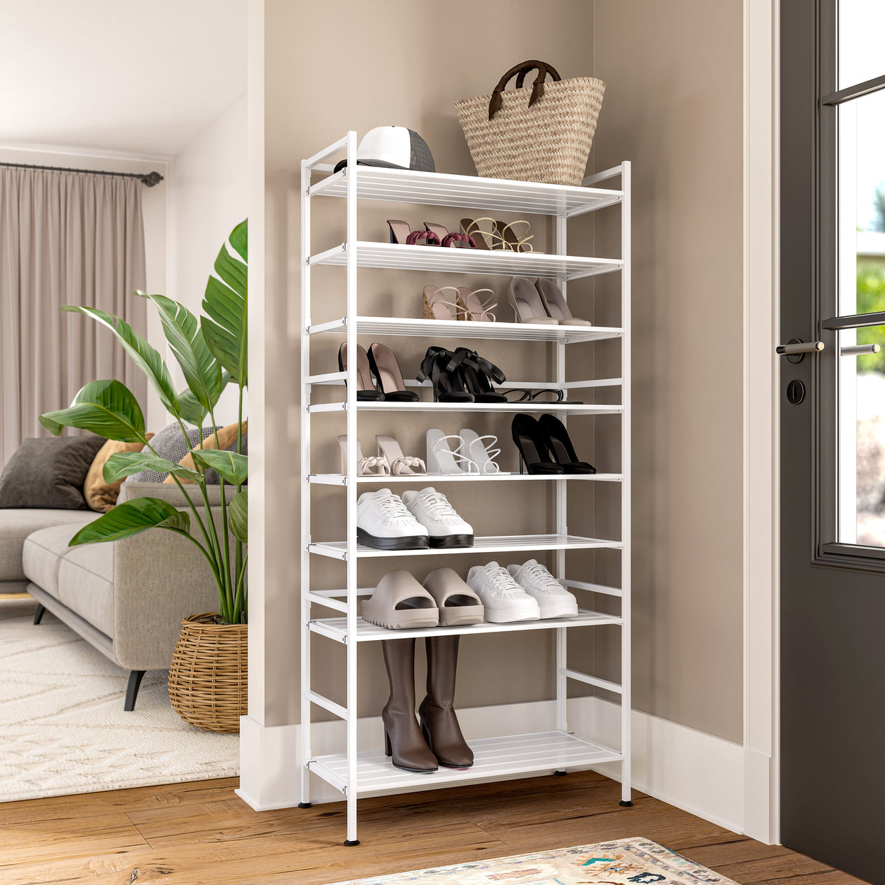 HOME 3-Tier Resin Slat Shoe Rack, White