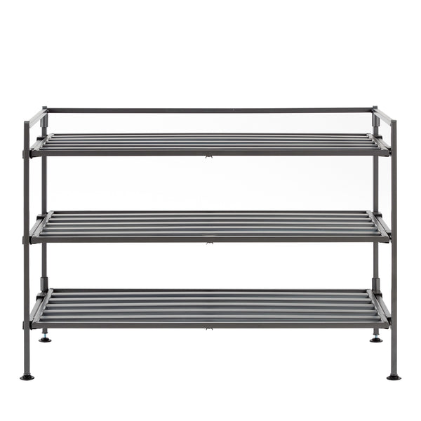 Front view of ash gray shoe rack