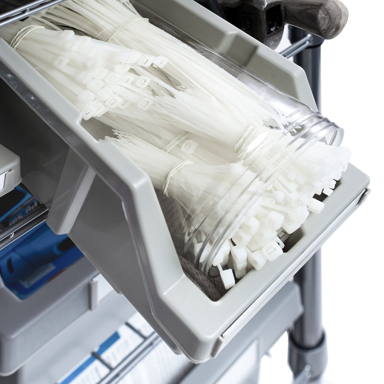 Close up of zip ties in bin