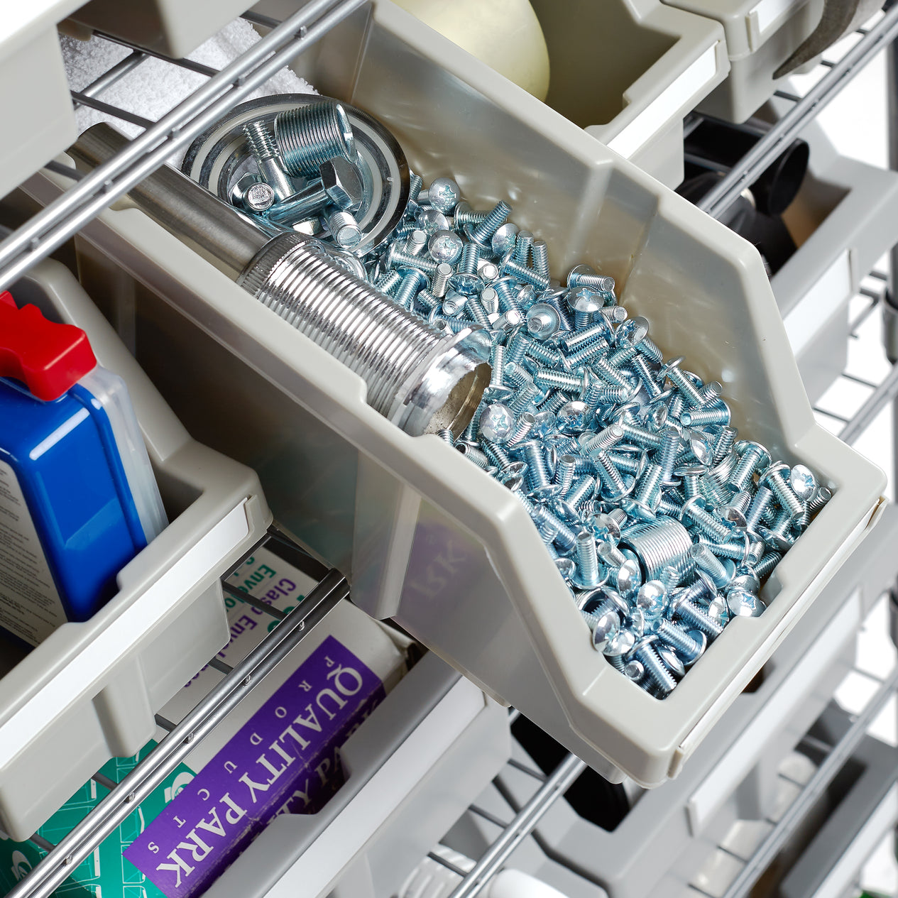 Top view of tilted bins