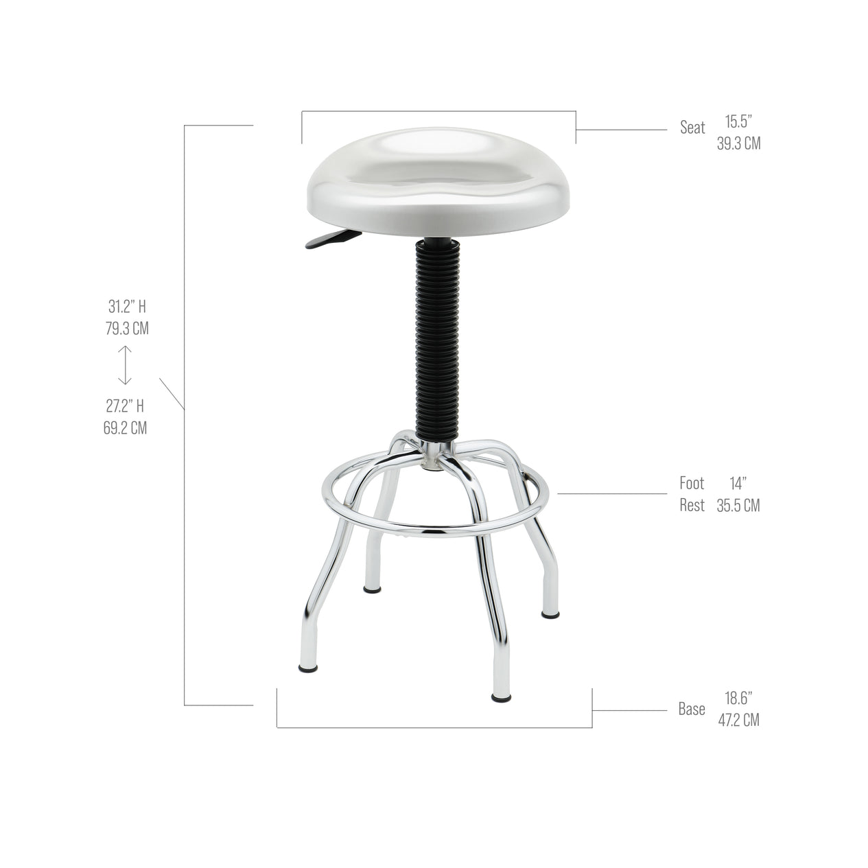 Contoured Stainless Steel Seat Pneumatic Adjustable Work Stool