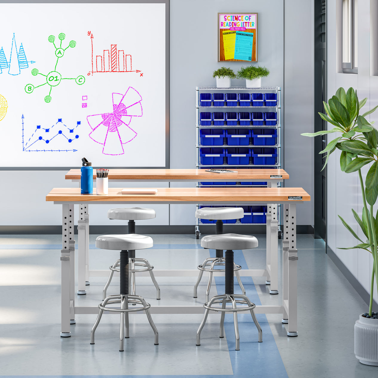 Contoured Stainless Steel Seat Pneumatic Adjustable Work Stool