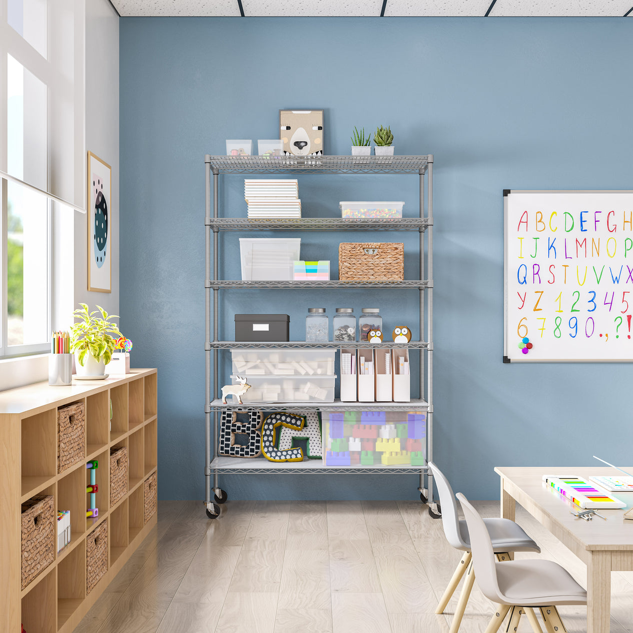 UltraDurable® 6-Tier NSF-Certified Steel Shelving with Shelf Liners, Granite