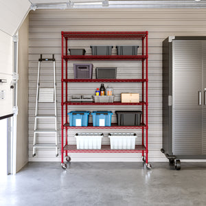 Red shelf in garage