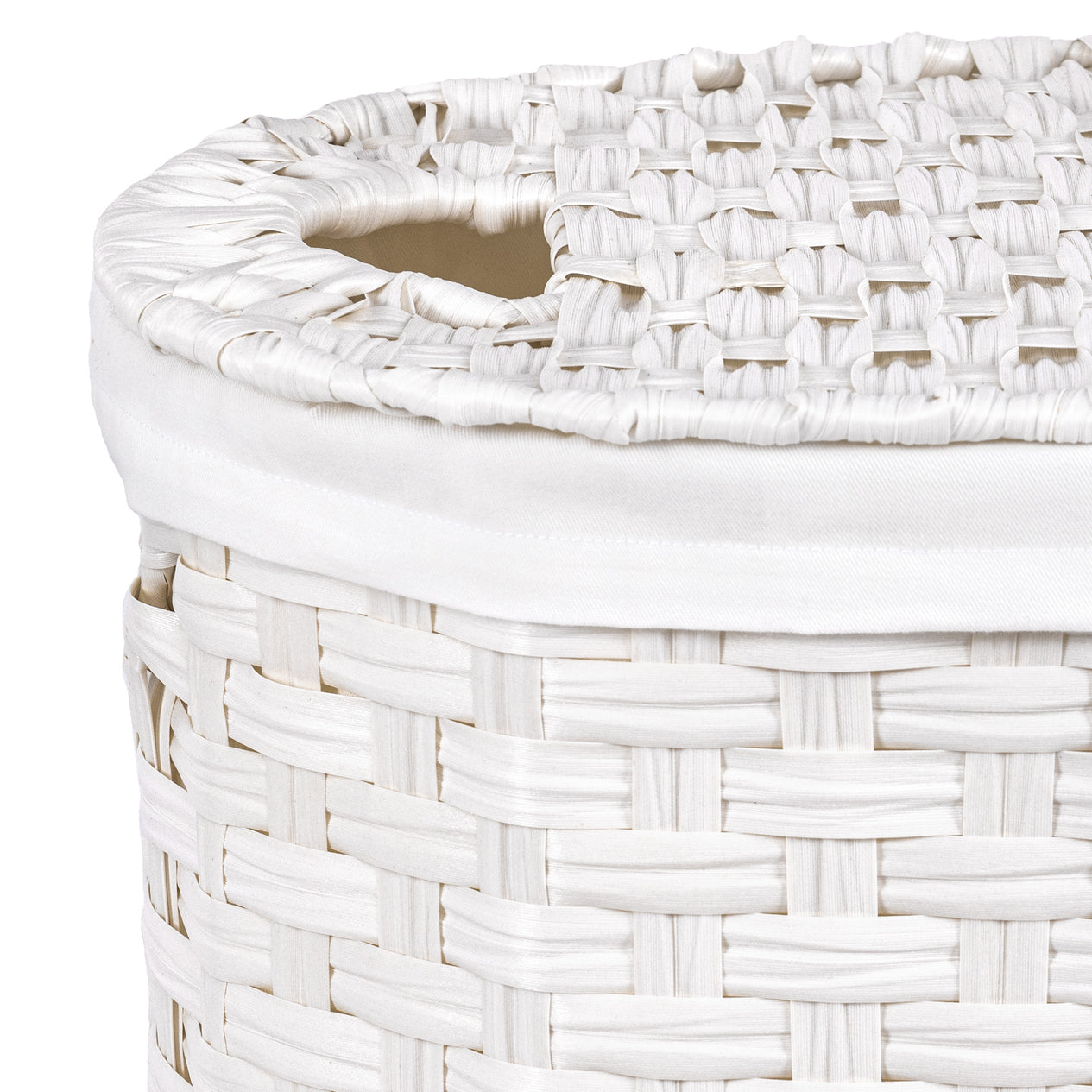 Handwoven Lidded Oval Double Laundry Hamper, White
