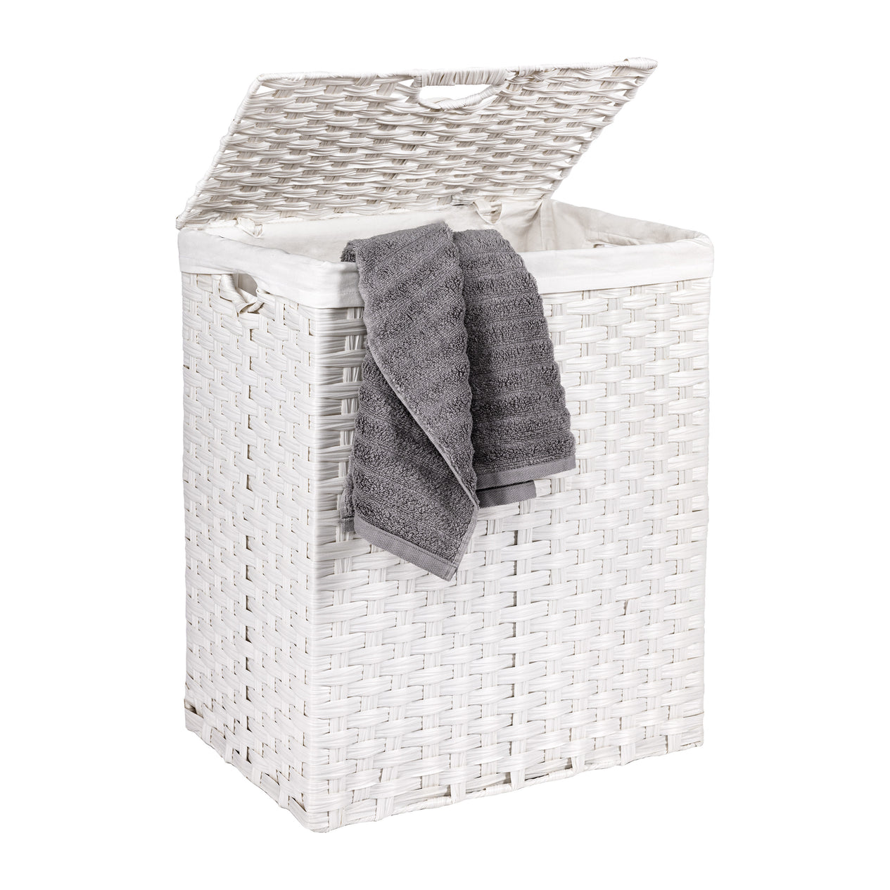 Handwoven Lidded Laundry Hamper, White