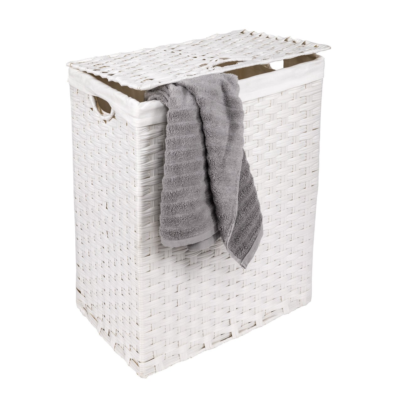 Handwoven Lidded Laundry Hamper, White