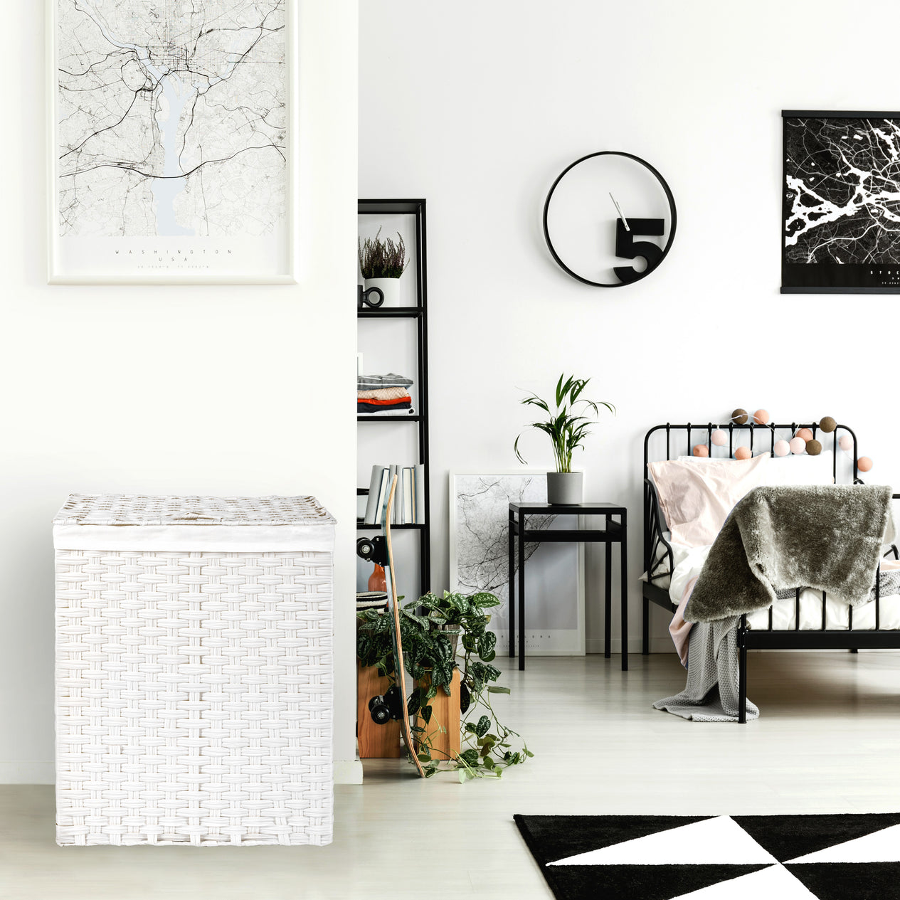 Handwoven Lidded Laundry Hamper, White