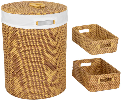 Handwoven Ratted Lidded Laundry Hamper Basket Set