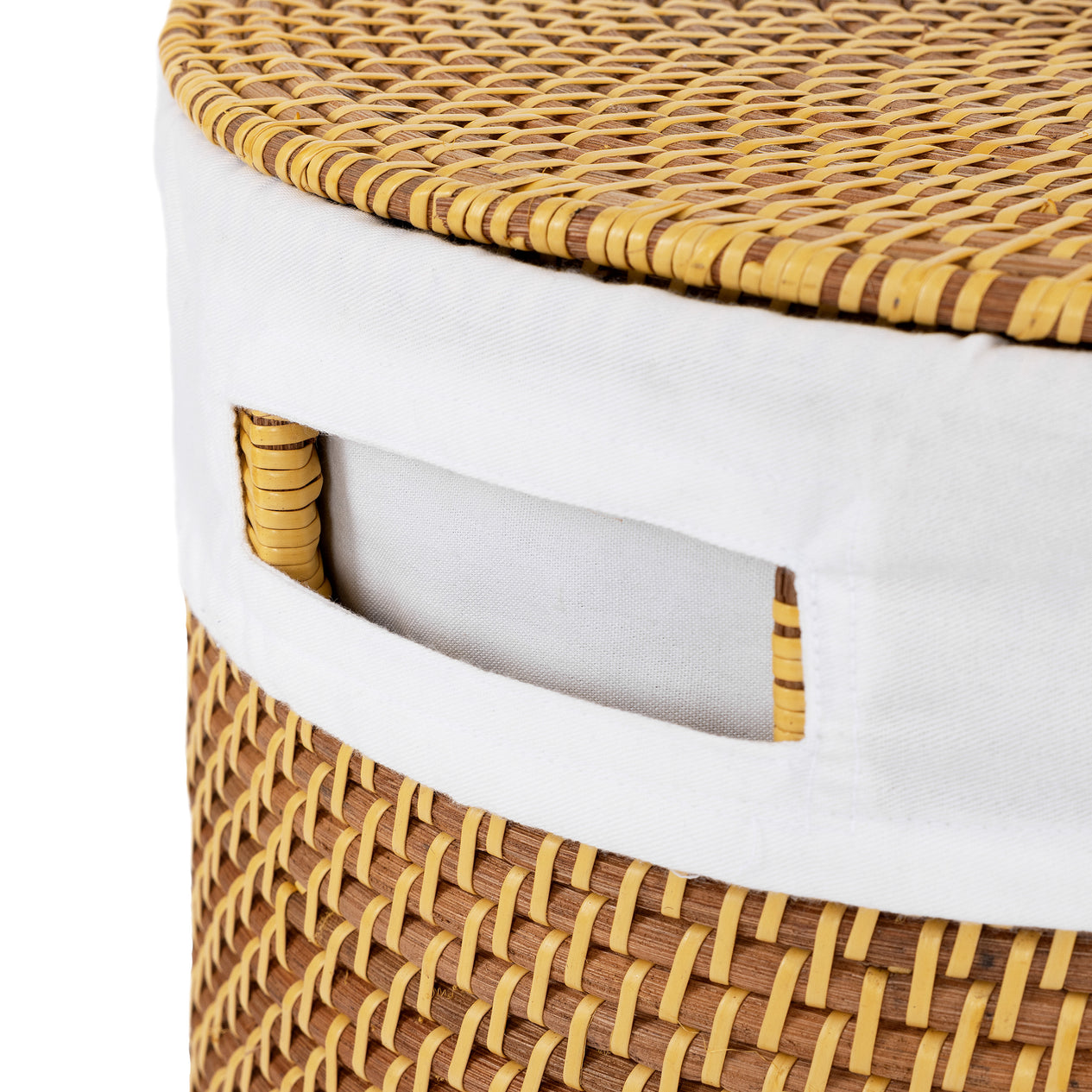 Close up of laundry hamper handle