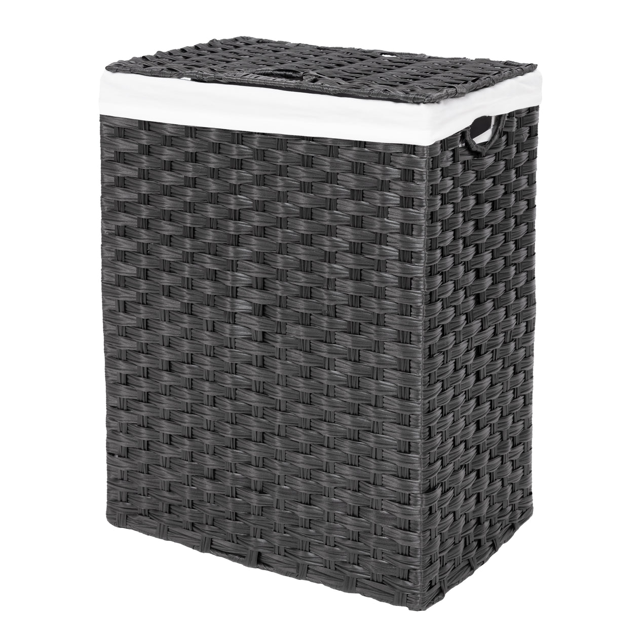 Handwoven Lidded Laundry Hamper, Black