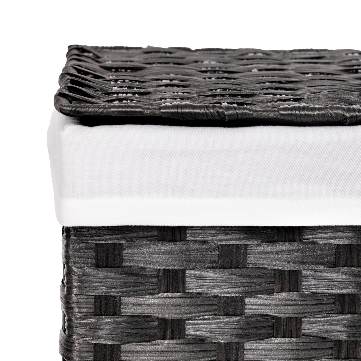 Handwoven Lidded Laundry Hamper, Black