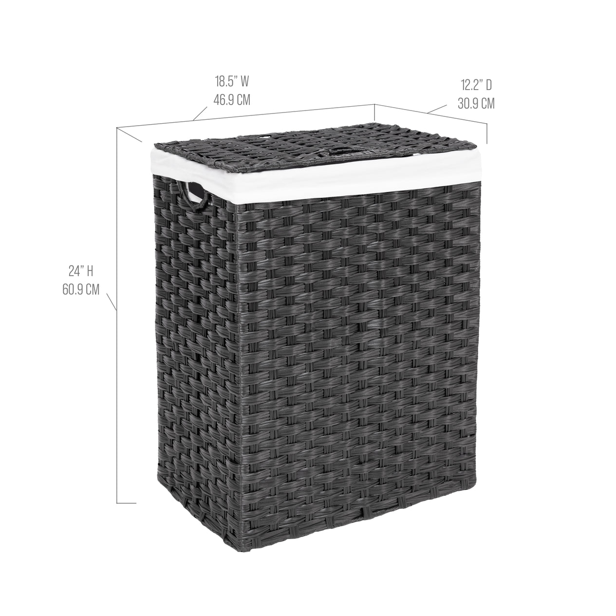 Handwoven Lidded Laundry Hamper, Black