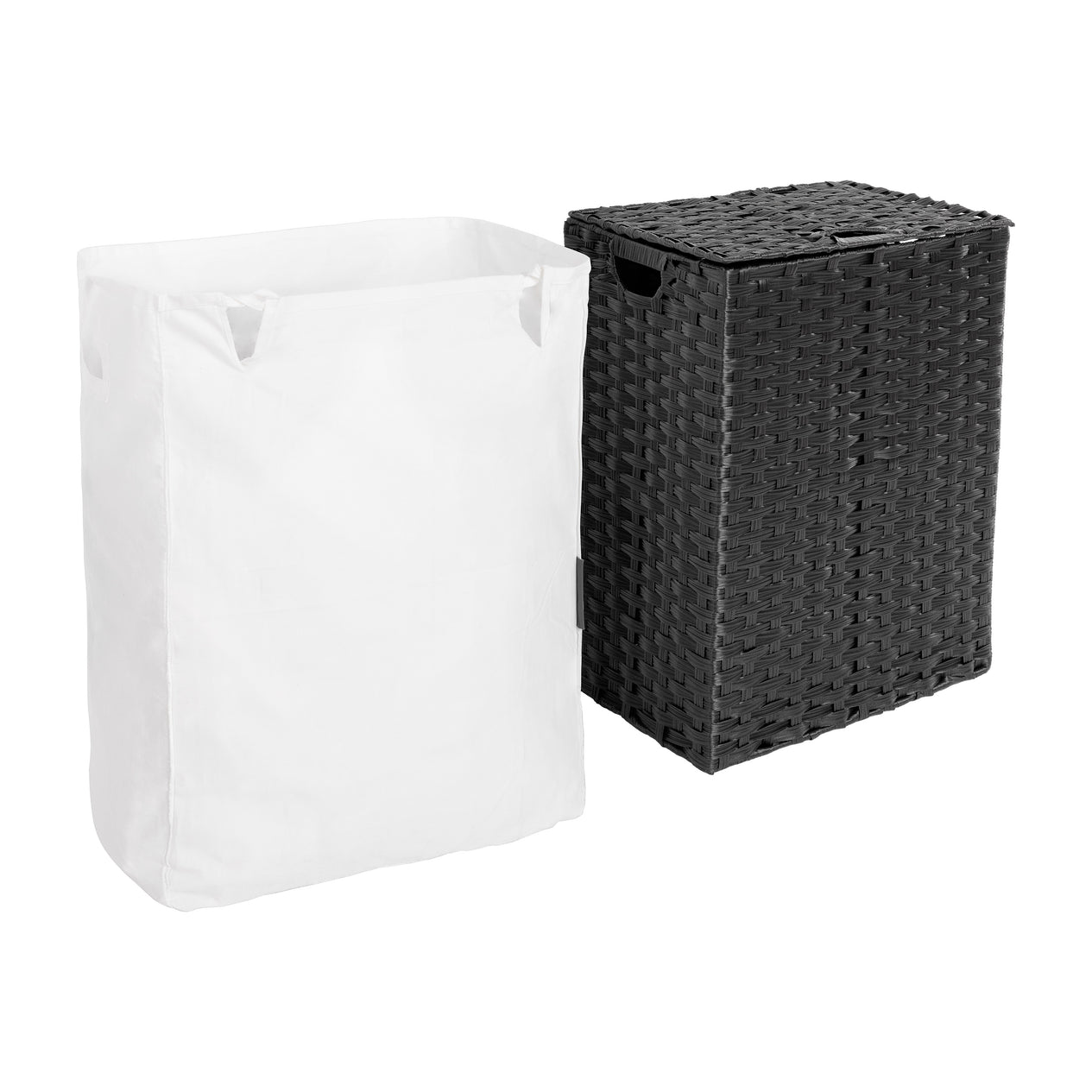 Handwoven Lidded Laundry Hamper, Black
