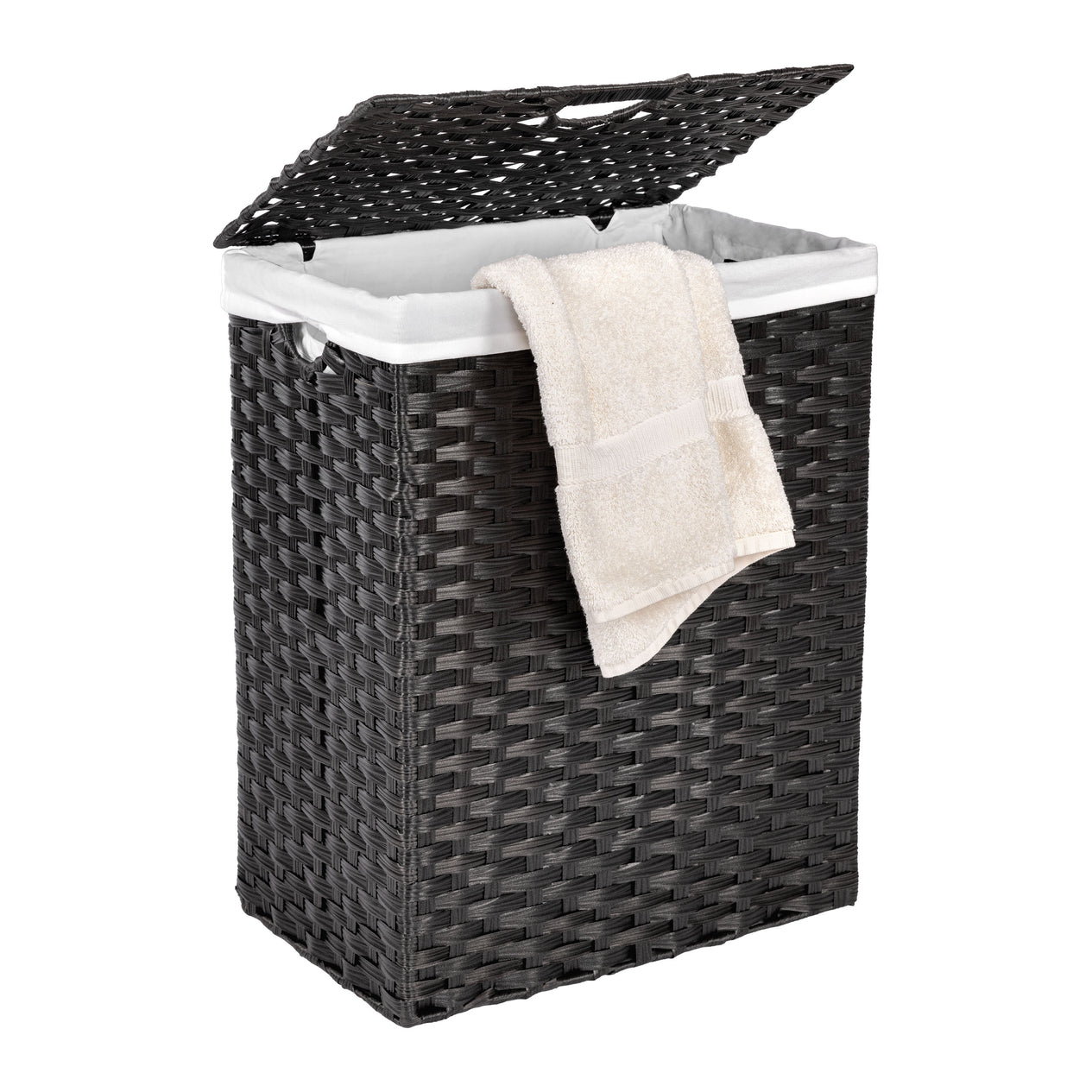Handwoven Lidded Laundry Hamper, Black