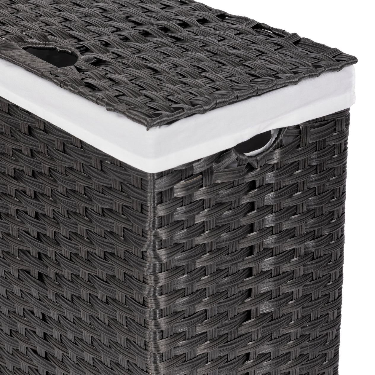 Handwoven Lidded Laundry Hamper, Black
