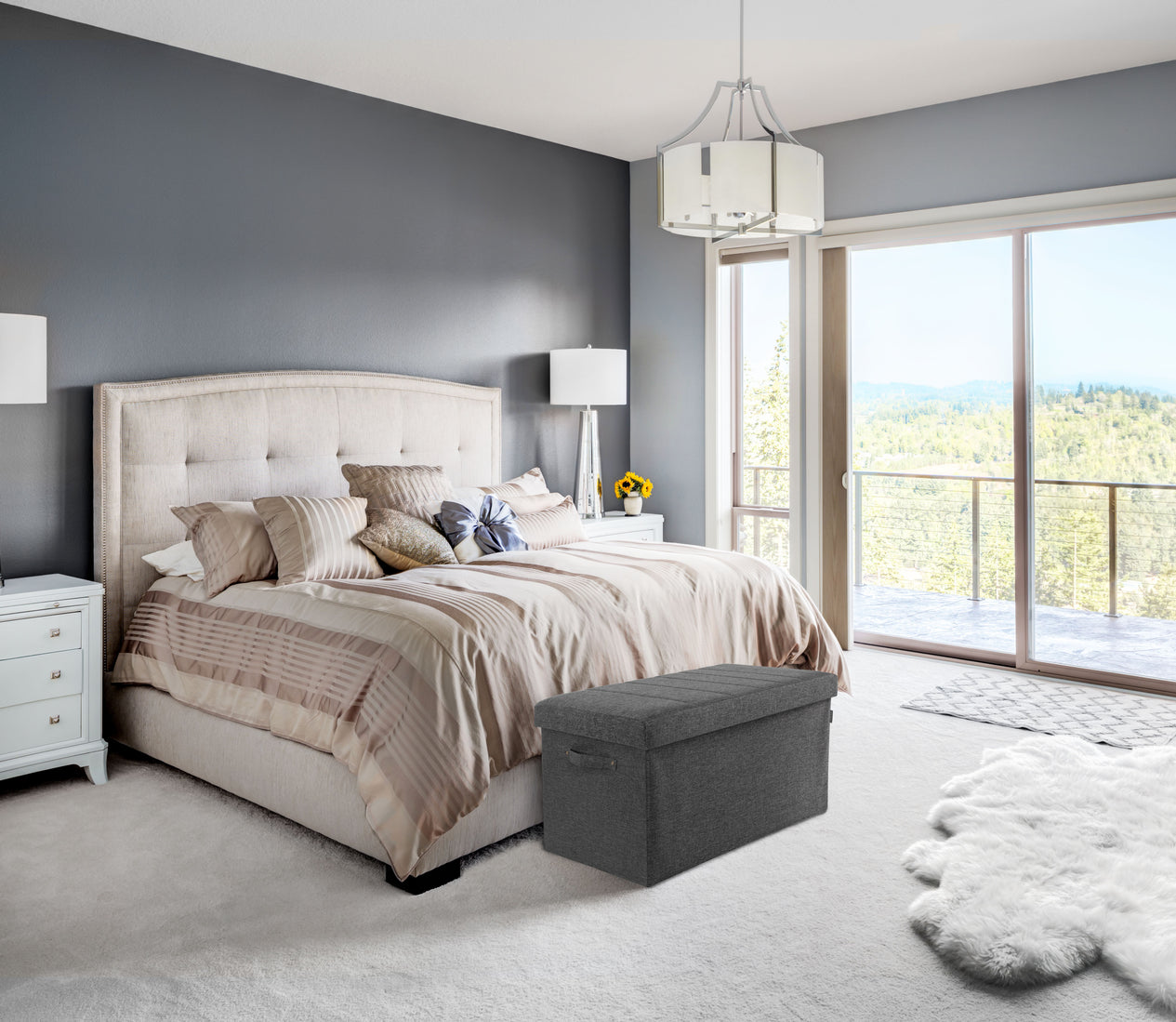 Channel Tufted Storage Trunk with Handles