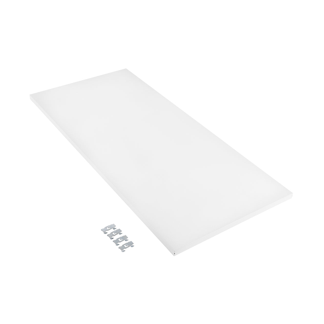 White shelf on white background and mounting hooks