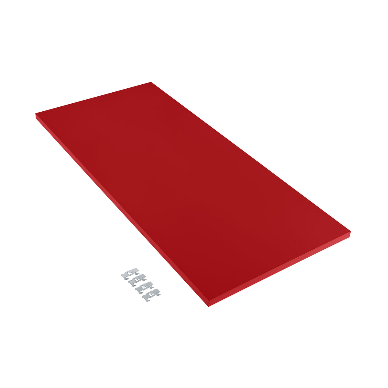Red Shelf on white background with mounting hooks