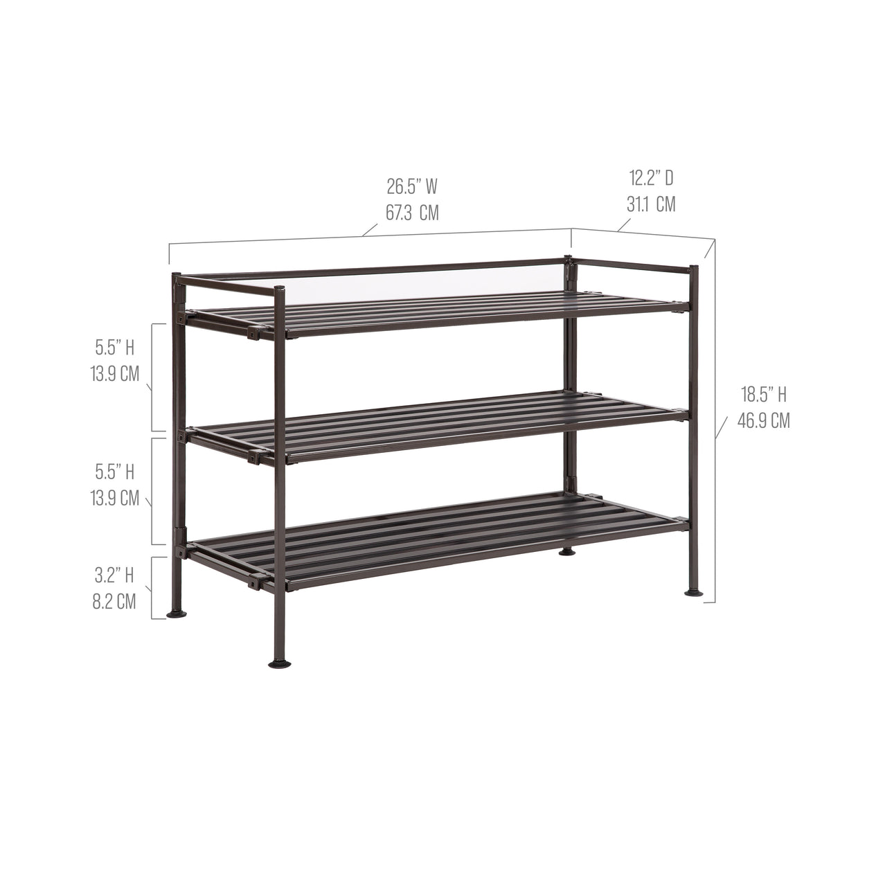 3-Tier Resin Slatted Shoe Rack (2-Pack), Espresso