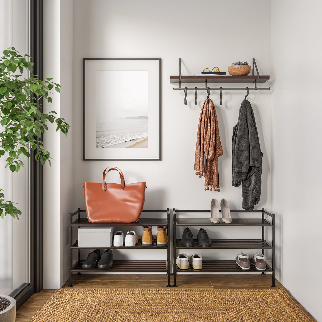 3-Tier Resin Slatted Shoe Rack, Espresso