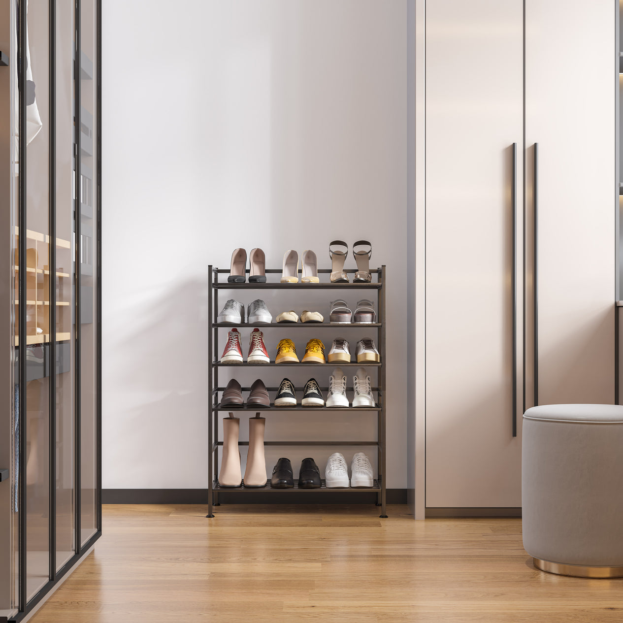 3-Tier Resin Slatted Shoe Rack, Espresso