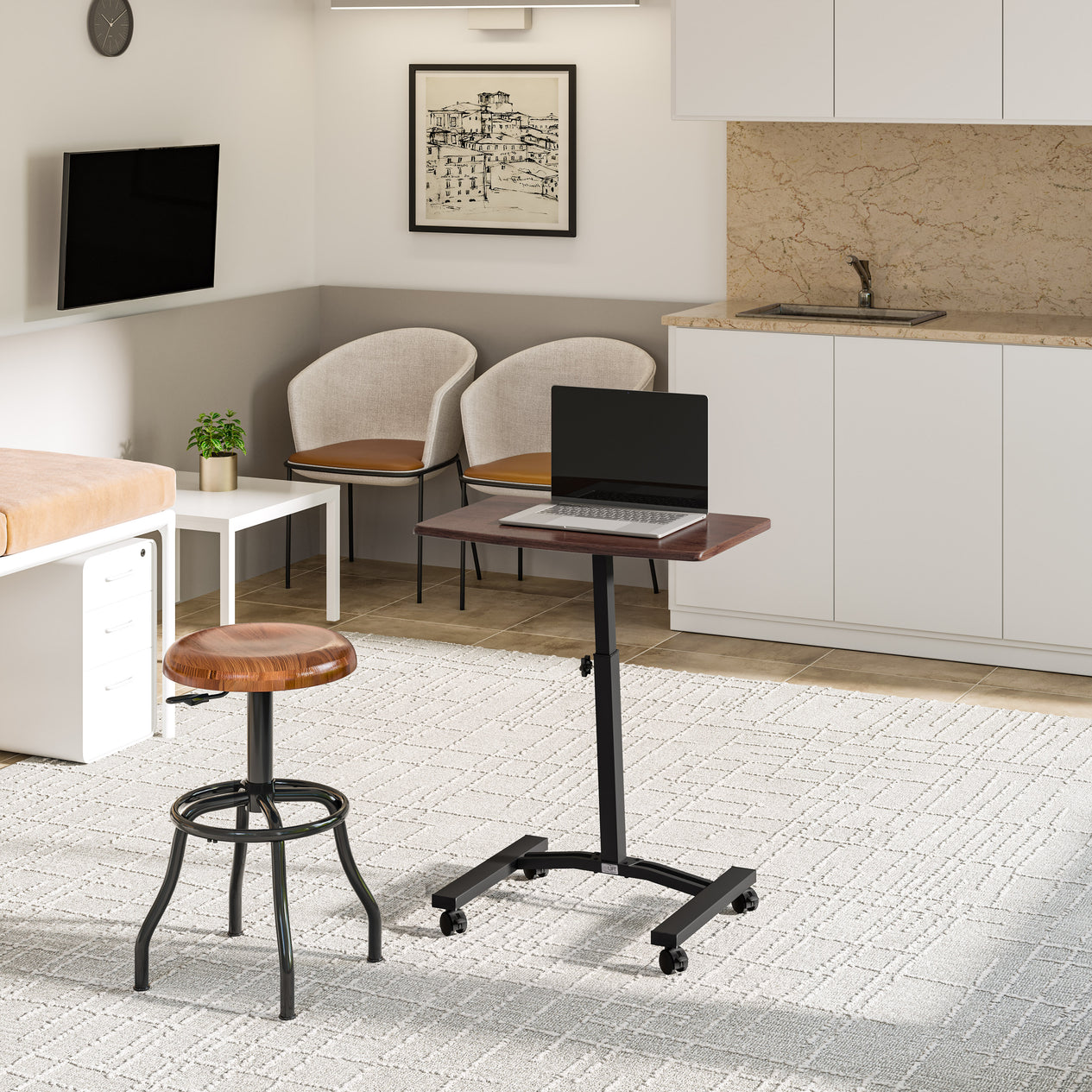 airLIFT® Mobile Laptop Sitting Desk Cart, Walnut